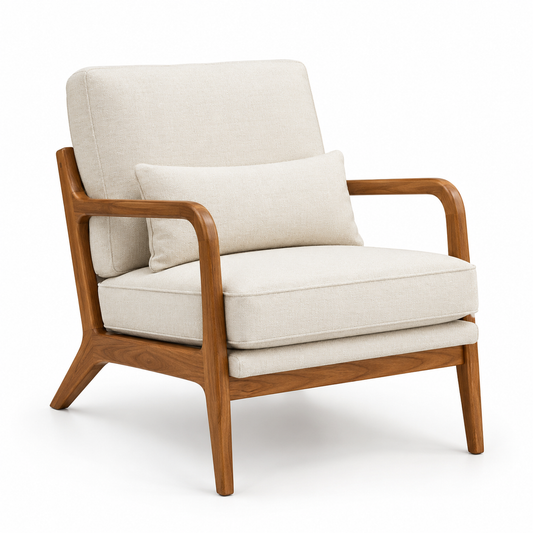Premium Beige Wooden Accent Chair